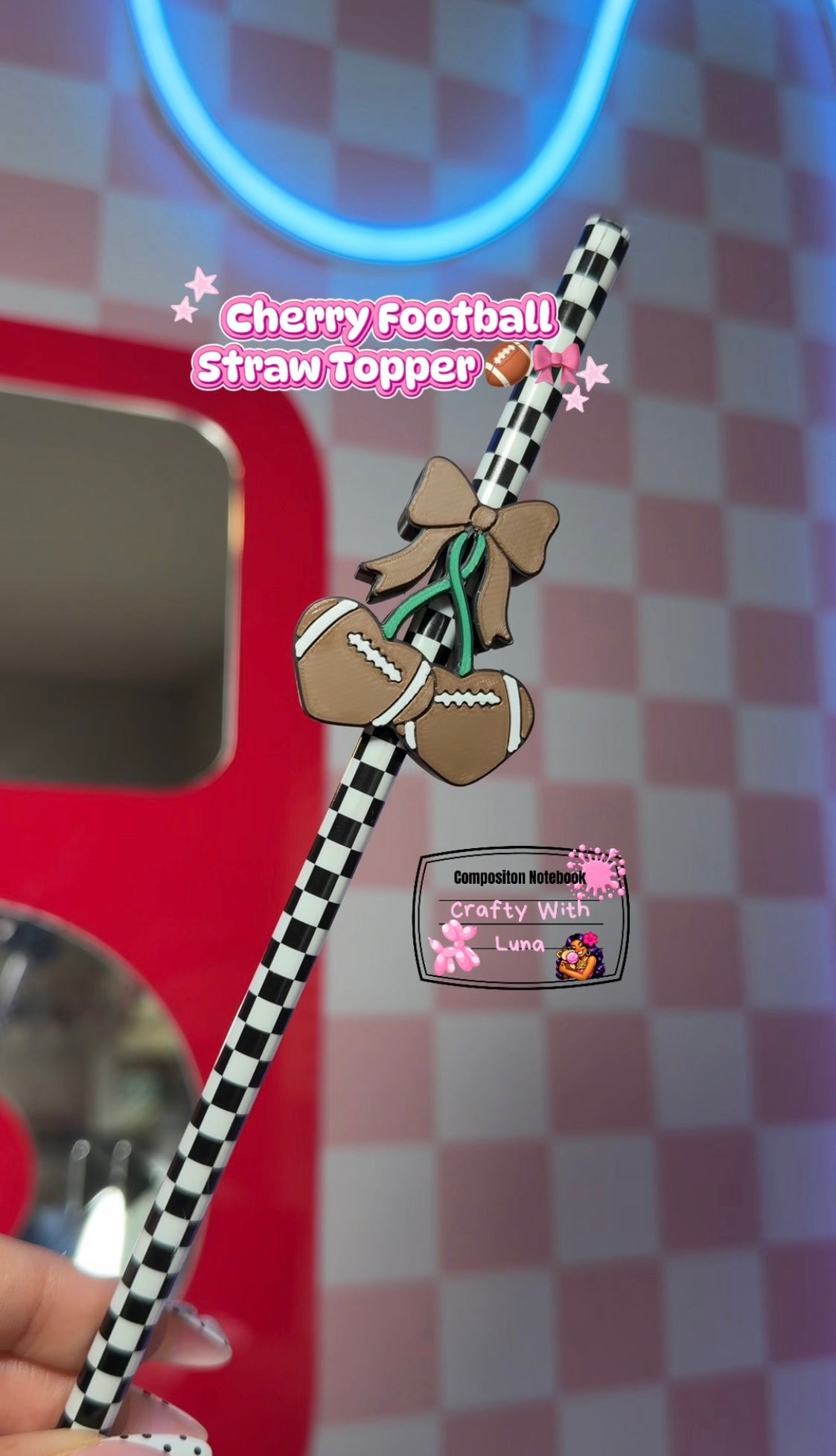 Cherry Football StrawTopper 🏈🎀