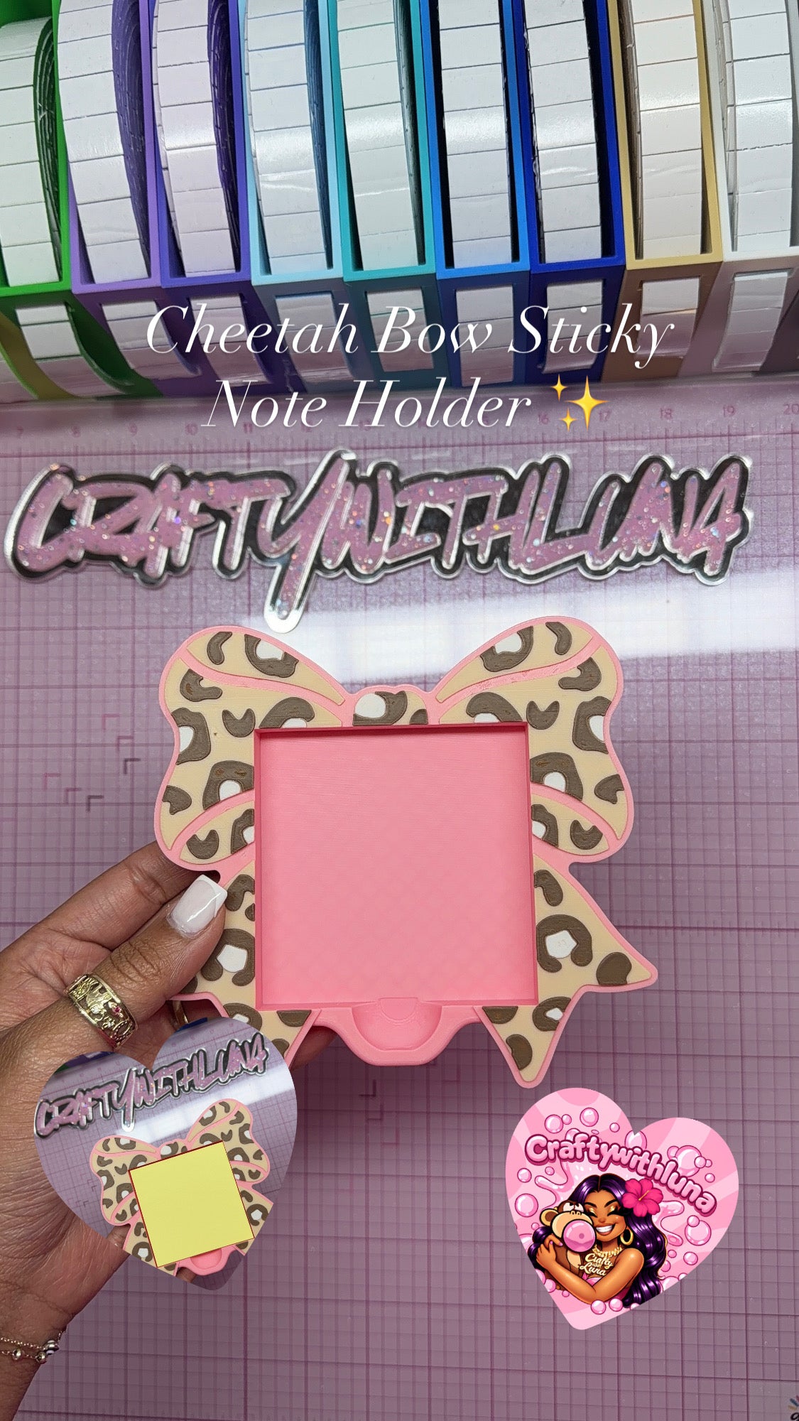Cheetah Bow Sticky Note Holder ✨